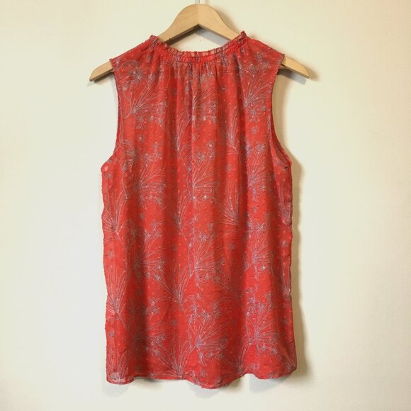 ALFRED SUNG Orange and Grey Floral Voile Sleeveless Tie Up Blouse - Picture 2 of 14